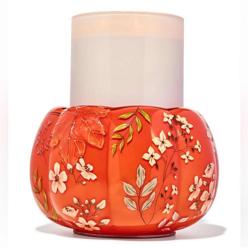 Bath & Body Works Glass Floral Pumpkin 3-Wick Candle Holder